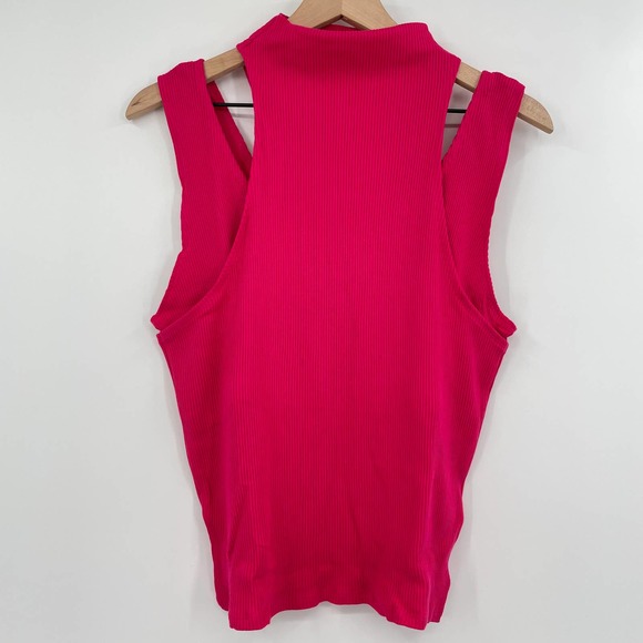 Anthropologie NWT Layered Cutout Tank Womens Sz Lg Pink Mock Neck Ribbed - Picture 2 of 9